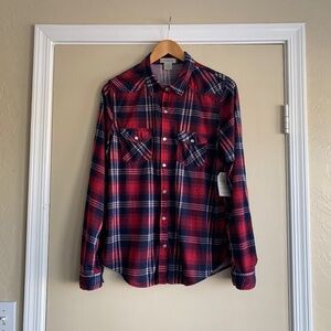 Passports Red Plaid Soft Knit Flannel Pearl Snap Shirt Sz.XL Button Down New
